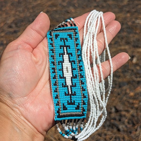 Navajo Handmade Beaded Necklace Earrings Set Historical Rug Design ***‎ - Picture 4 of 9